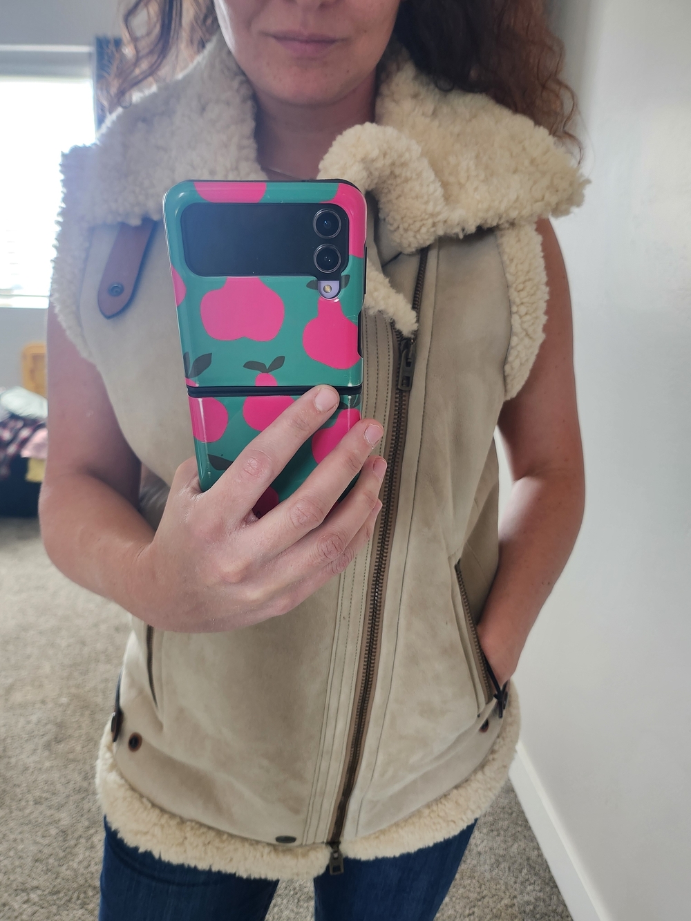 Coach Genuine Sheepskin Suede Vest Beige Cream Size M